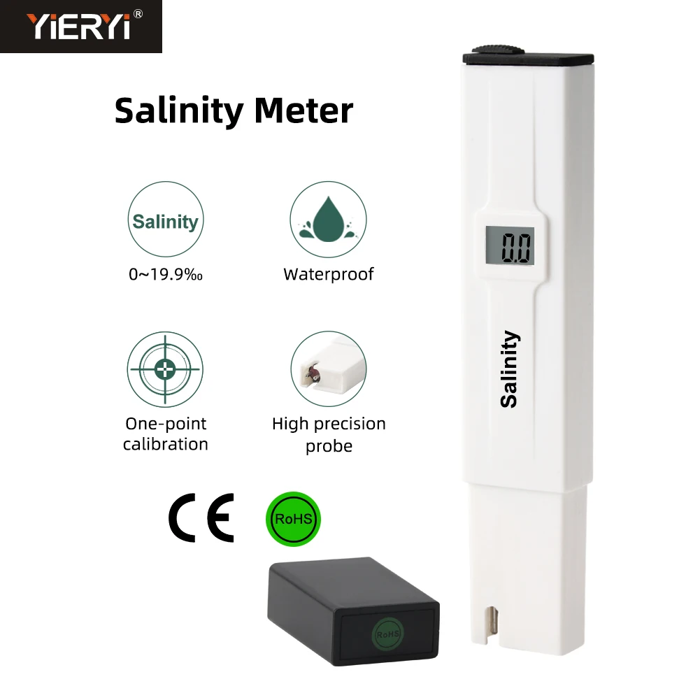 

Salinity Meter 0~19.9‰ Salt Content Tester Monitor Digital Waterproof High Precision Probe Salty Concentration Test for Home