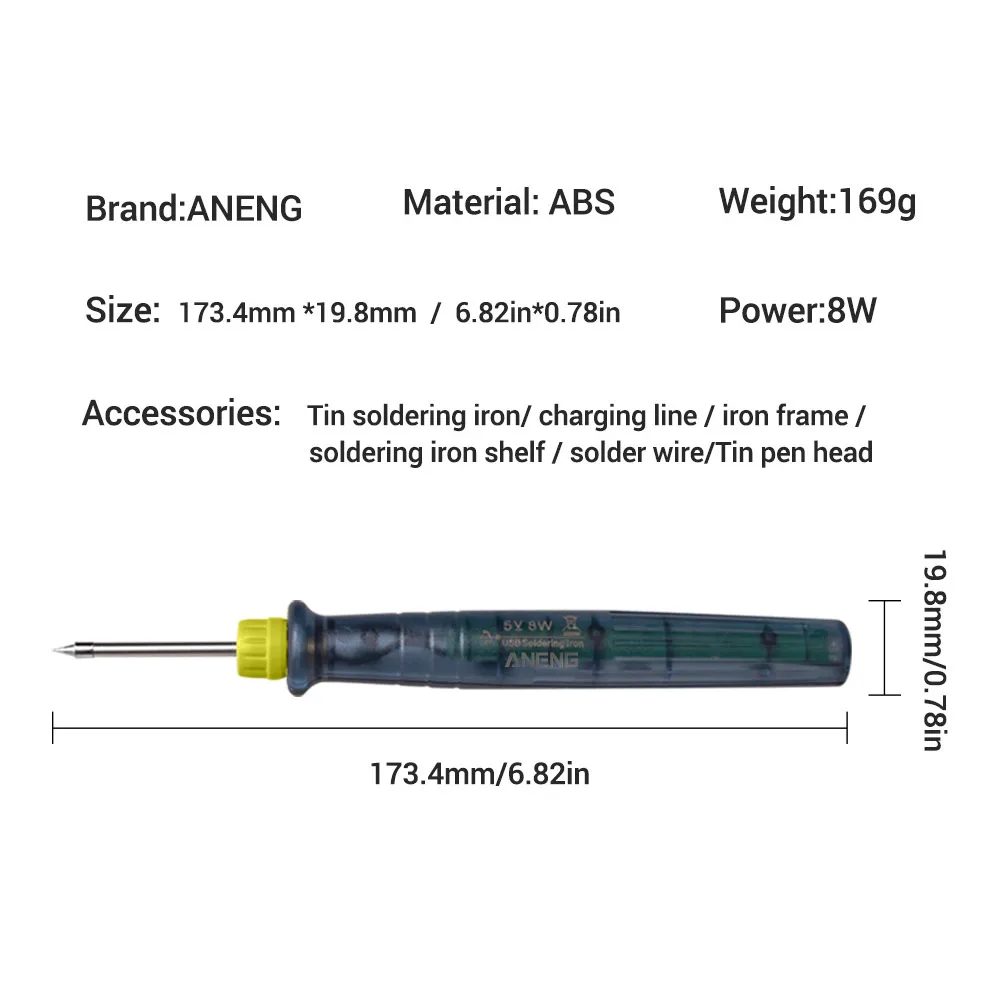 ANENG LT002 USB Электрический паяльник с регулируемой температурой DC 5 В 8 Вт сварочный паяльник инструмент для ремонта паяльник серый/зеленый