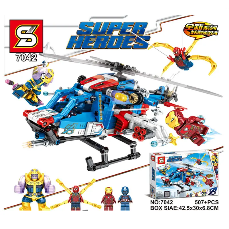 

IN STOCK 7042 Marvel Iron man Hulkbuster Helicopter War Machine Building Blocks Super Heroes Avengers Infinity War Children Toys