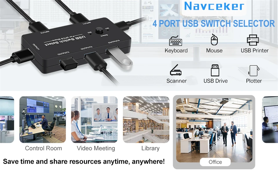 USB KVM Switch USB 2.0 Switcher KVM Switch for Windows10 PC Keyboard Mouse Print