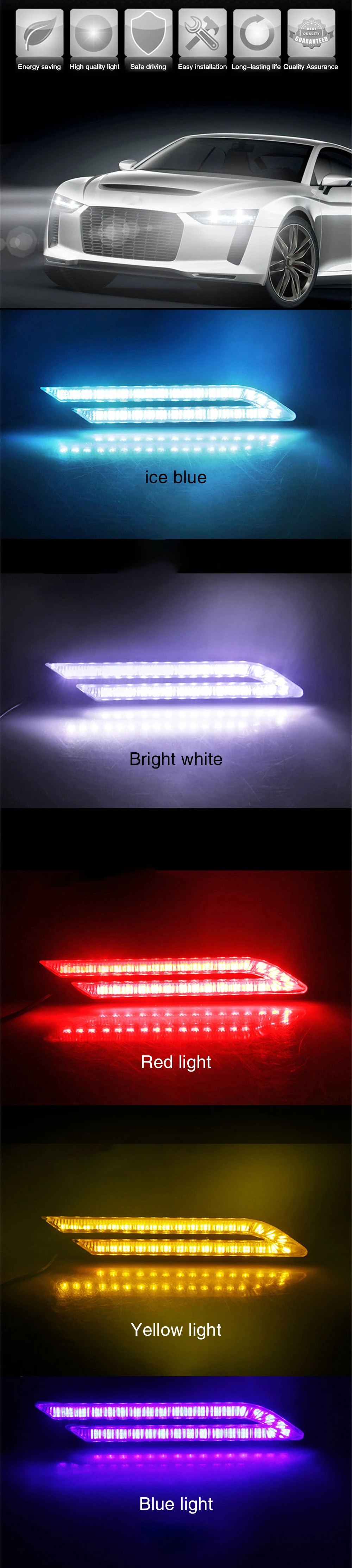 Автомобильные дневные ходовые огни автомобиля SMD Led DRL 7030 12V 5 цветов Дневной светильник светодиодной ленты стороны лезвия светильник заднего бампера светильник ts модифицированный комплект из 2 предметов