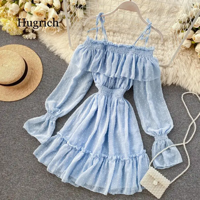 

Yellow Ruffle Dress Women Off Shoulder Dress Chiffon Polka Dot Slip Dresses Woman Party Night Sundress Sexy 2020 Spring Autumn