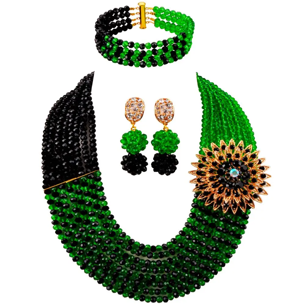 Black green Majalia, классический модный нигерийский Свадебный Африканский комплект ювелирных изделий, Черное и золотое ожерелье с кристаллами ab, Свадебные Ювелирные наборы 8jb-6 - Окраска металла: Black green
