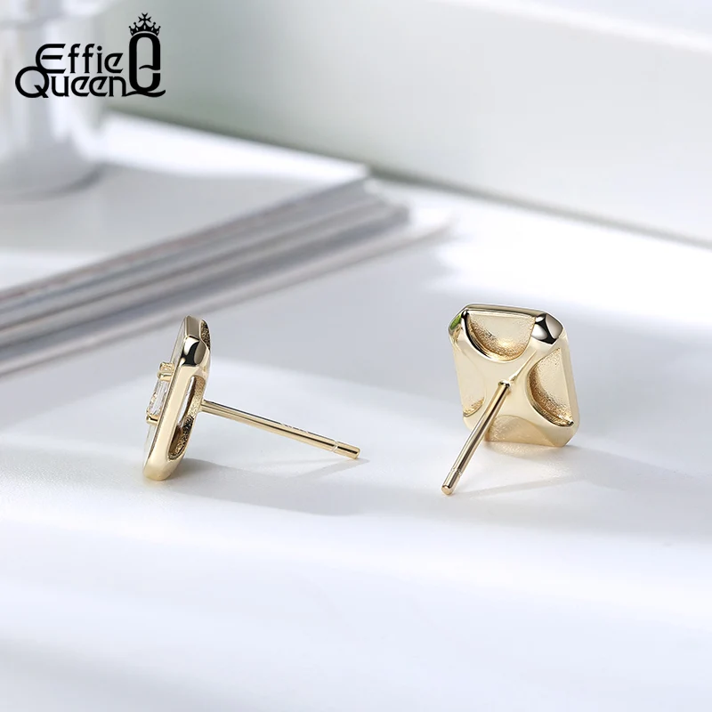 Effie Queen 925 Silver Stud Earring Square Enamel Earring with AAAA Zircon Woman Girl Jewelry Party Gift BE284