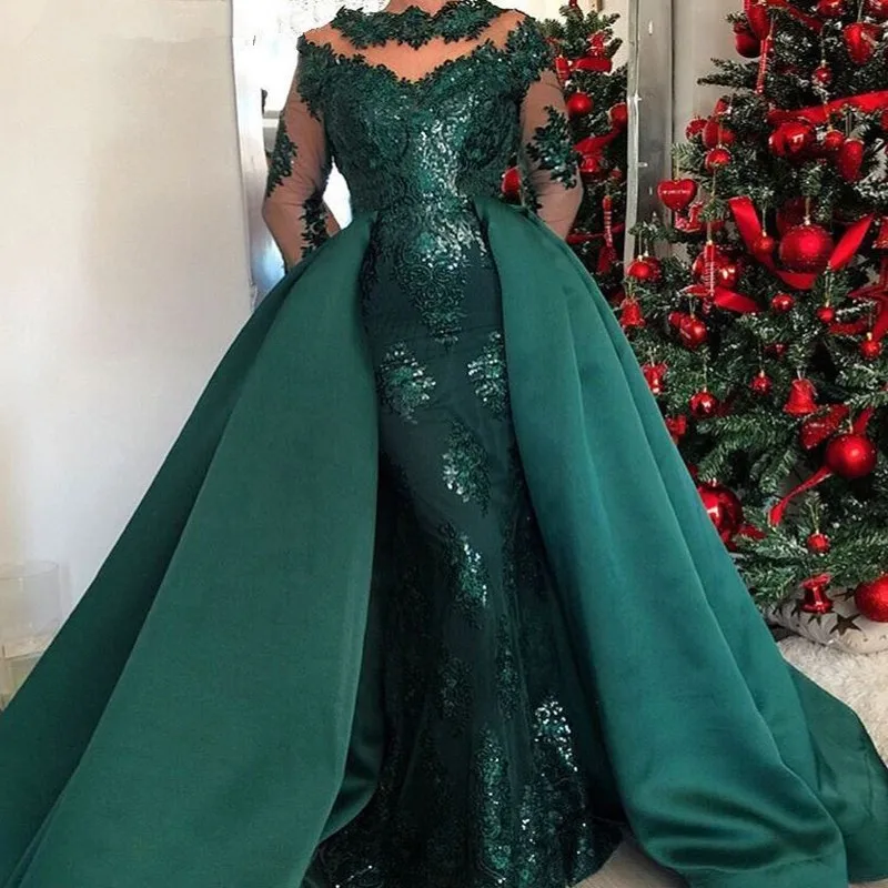 Emerald Green Lange Mouwen Mermaid Avondjurk Met Afneembare Rok Arabisch Kaftan Dubai Prom Jurken 2019 Elegante Formele Gown Emerald Green Lange Mouwen Mermaid Avondjurk Met Afneembare Rok Arabisch Kaftan Dubai Prom Jurken 2019 Elegante Formele Gown