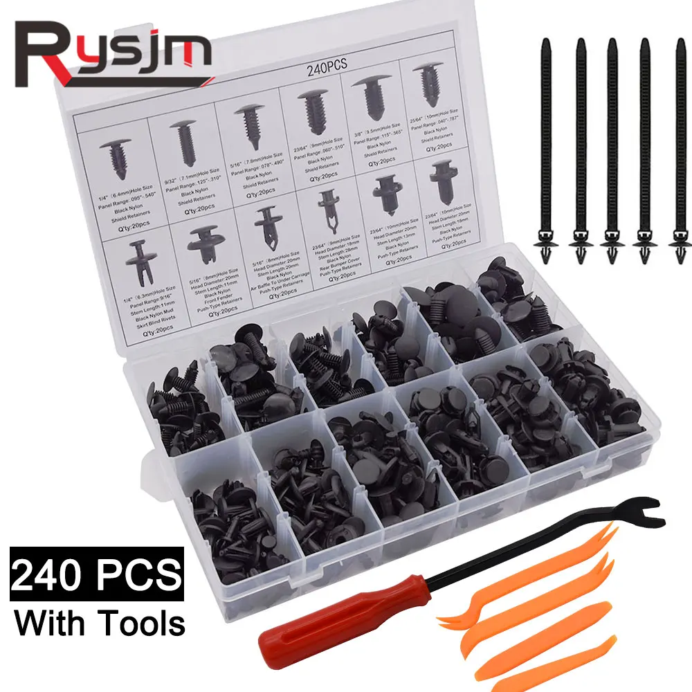 

240pcs Auto Bumper Fastener Rivet Retainer Push Engine Cover Car Door Trim Panel Clip Fastener Fixing Clips 12 type + tools US