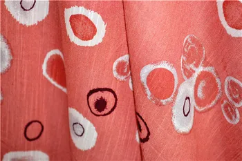 

Orange pink circle pattern printing natural flax fabric/short sleeve shirt dress / 1 m