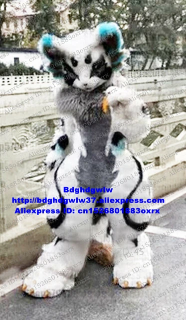 Black White Long Fur Furry Wolf Husky Dog Fox Fursuit Mascot Costume Adult  Cartoon Suit Restaurant Inn Evening Party zx3005 - AliExpress