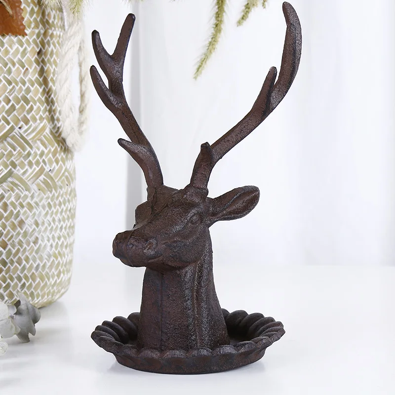 

American-Style Village Retro Decoration Clothing Store Coffee Shop Decoration Cast-iron Metal Elk Head Jewelry Rack Tray