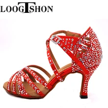 Loogtshon latin dance shoes woman Latin Dance Shoes shining RED BULE satin Women Salsa party Ballroom shoes