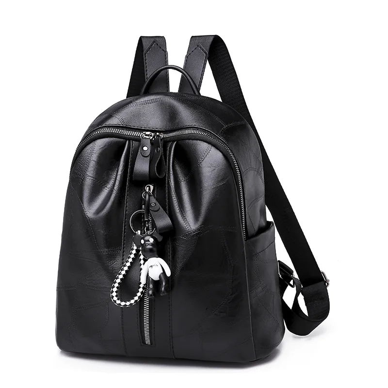 

Backpack Women's Korean-style 2018 New Style Cool Fashion Pu Soft Leather Trendy Bag Simple Versatile Black Casual Backpack Wome