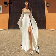 Fivsole A-Line Chiffon Wedding Dress Long Sleeves Beads Appliques Bridal Gowns Sexy High Side Split Sweetheart Vestido De Noiva