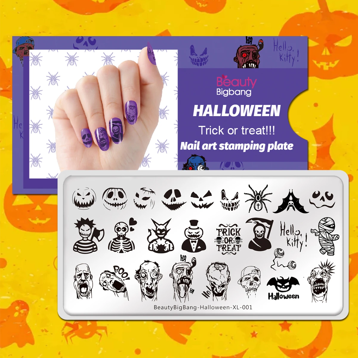 BeautyBigBang Halloween XL-001 Stamping Plates Devil Pumpkin Zombies Image Stainless Steel Stencil Nail Art Stamp Template 3