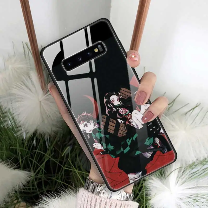 T04 Аниме демон Slayer Kimetsu no Yaiba закаленное стекло чехол для samsung Galaxy S10 5G Note 9 A70 силиконовый край телефона оболочки - Цвет: T04