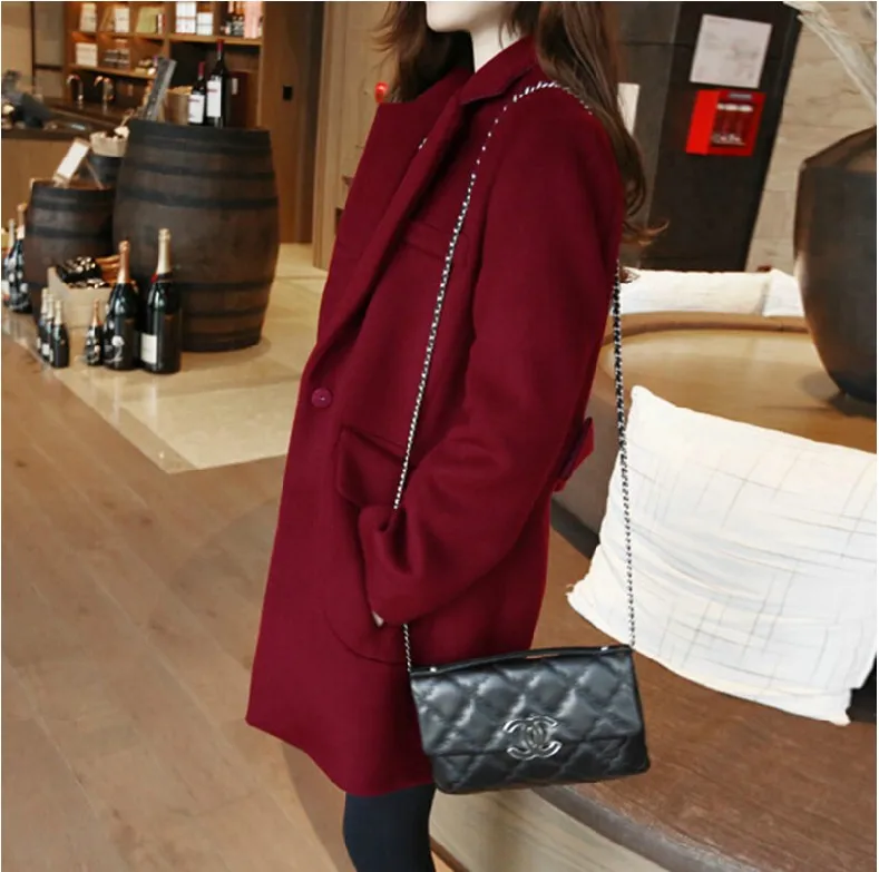 Женское длинное шерстяное пальто, Женское зимнее Новое Свободное пальто серого/черного/винно-красного цвета S/M/L/XL/XXL - Цвет: Wine Red