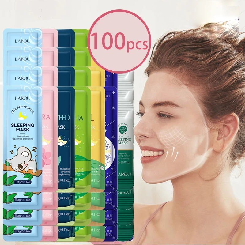 100 pcs LAIKOU Moisturizing Sleeping Mask Sakura Snail Seaweed Face Mask Whitening Nourishing Oil-control Anti-Aging Skin Care