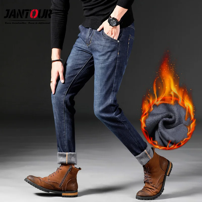 

Jantour Brand 2019 New Men More Thicken Warm Jeans Autumn Winter Jeans Warm Flocking Warm skinny Soft Men Jeans Fashion Fit For