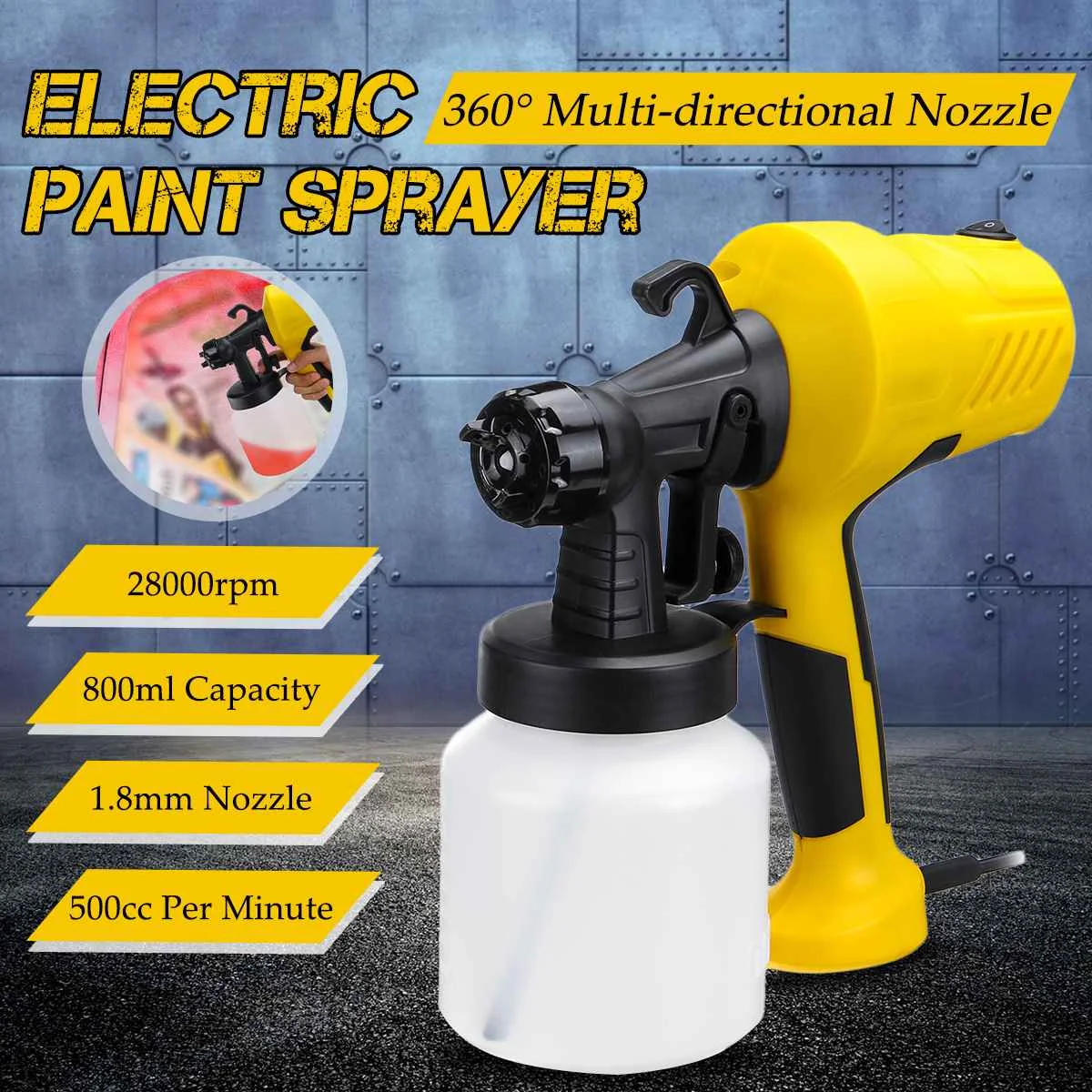 

doersupp 28000r/min Electric Spray Gun' Paint Sprayer Handheld Flow Control Airless Painting Three Spray Patterns Adjustable