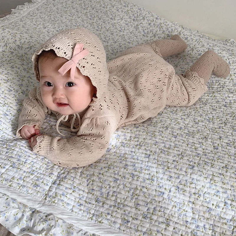 Newborn Baby Girl Knitting Bodysuit Jumpsuit Korean Style Infant One Piece Outfit Toddler Girl Clothes