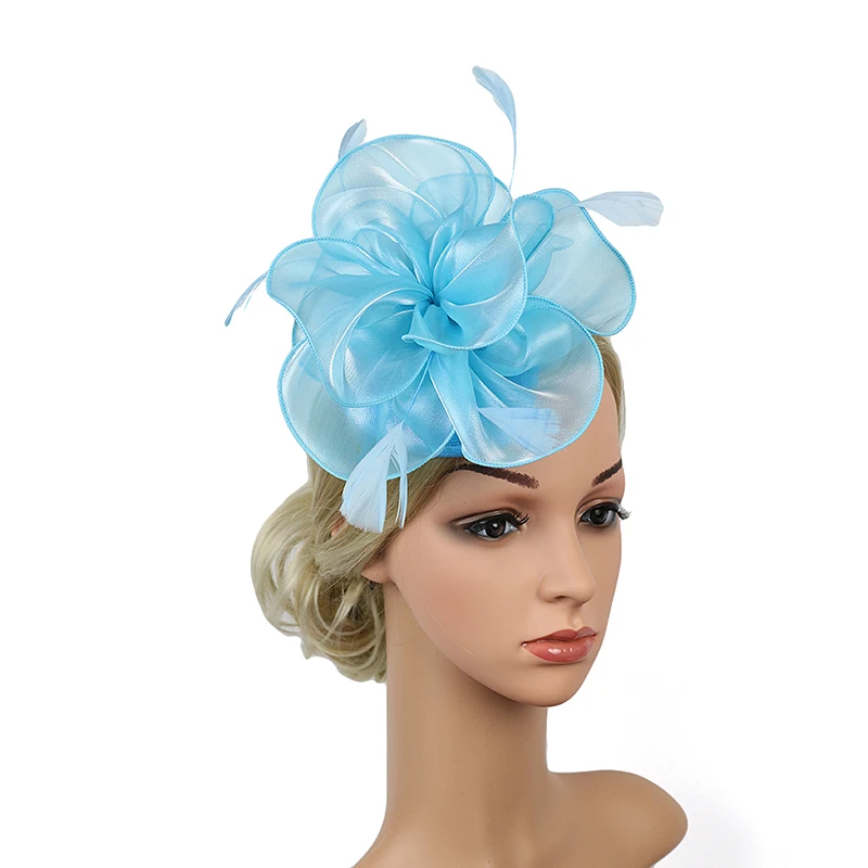 Faux Feather Net Yarns Hat Solid Color Fascinator Weddings Tea Party Headwear Hair Ornament for Girls and Women LL@17