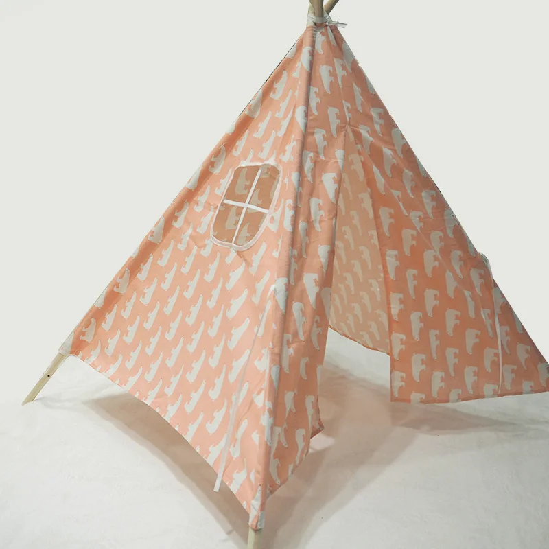 Портативная детская палатка Wigwam, хлопковый брезентовый домик Tipi, детская палатка для девочек, игровой домик, игровой домик, индийский треугольный тент, декор для комнаты - Цвет: WJ3714E