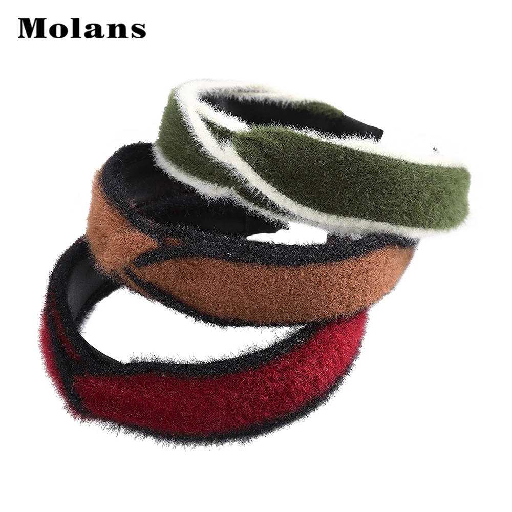 MOLANS плюшевая повязка на голову с перекрестным узлом Женская мода зима весна аксессуары для волос ободок для девочек милый обруч для волос головной убор