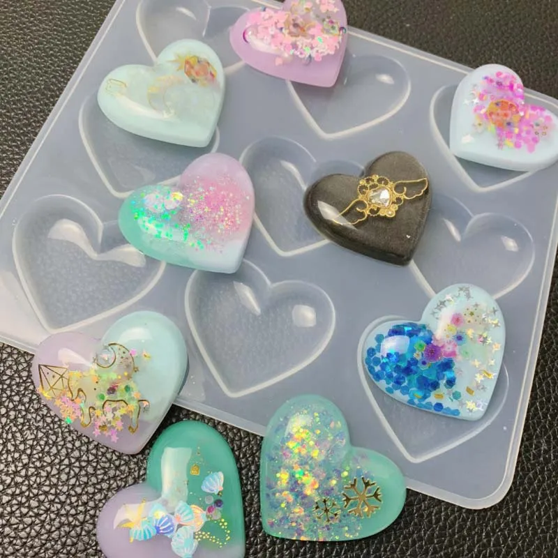 

Sale Heart-Shaped UV Resin Molds For DIY Pendant Liquid Making Jewelry Molds 9 Hole Silicone Mold 1PC
