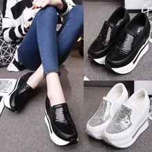 Весенняя женская прогулочная обувь, увеличивающая рост, с блестками Повседневная обувь на платформе с ультравысоким каблуком 12 см женские кроссовки ZZ-265