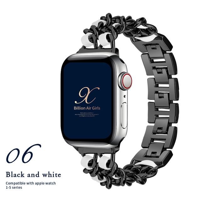 for Apple Watch6 5 4 40mm 44mm Watchband Stainless Steel Chain With Leather Bracelet Strap  for iwatch Series3 2 738mm 42mm