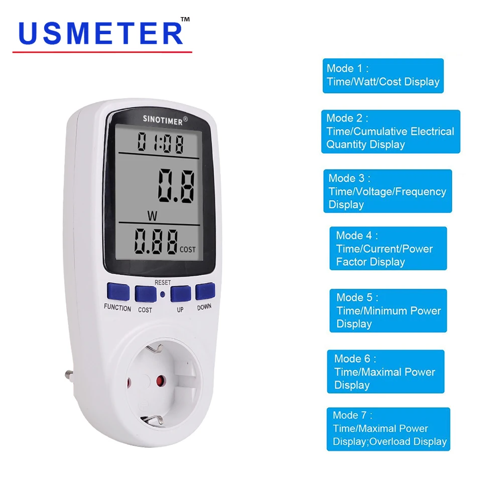 

230V 120V EU Plug Socket Digital Voltage Wattmeter Power Consumption Watt Energy Meter KWh AC Electricity Analyzer Monitor