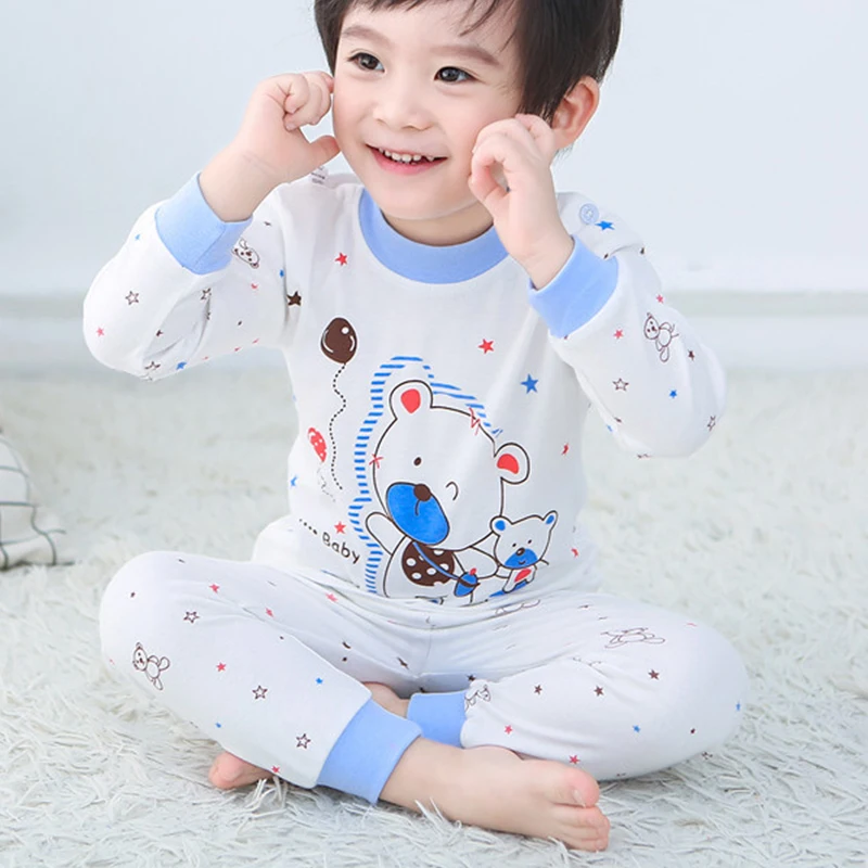 Детские пижамные комплекты с мультяшным принтом хлопковая одежда для сна для мальчиков осенне-весенние топы с длинными рукавами для девочек+ штаны, 2 предмета в комплекте