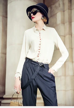 

Plus - size silk shirt women's fall 2020 new mulberry silk shirt women's loose and versatile long sleeve top