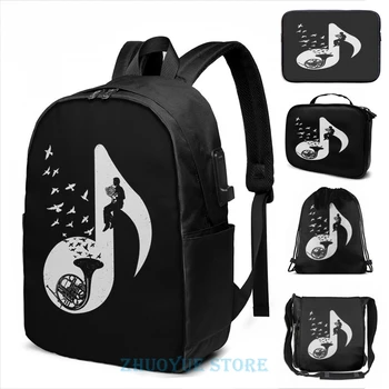 

Funny Graphic print Musical note - French Horn USB Charge Backpack men School bags Women bag Travel laptop bag