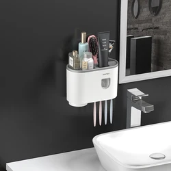 Wall-Mounted Magnetic Toothbrush Holder Automatic Toothpaste Dispenser Strong Adsorption Magnetic Cup Bathroom Accessories Sets