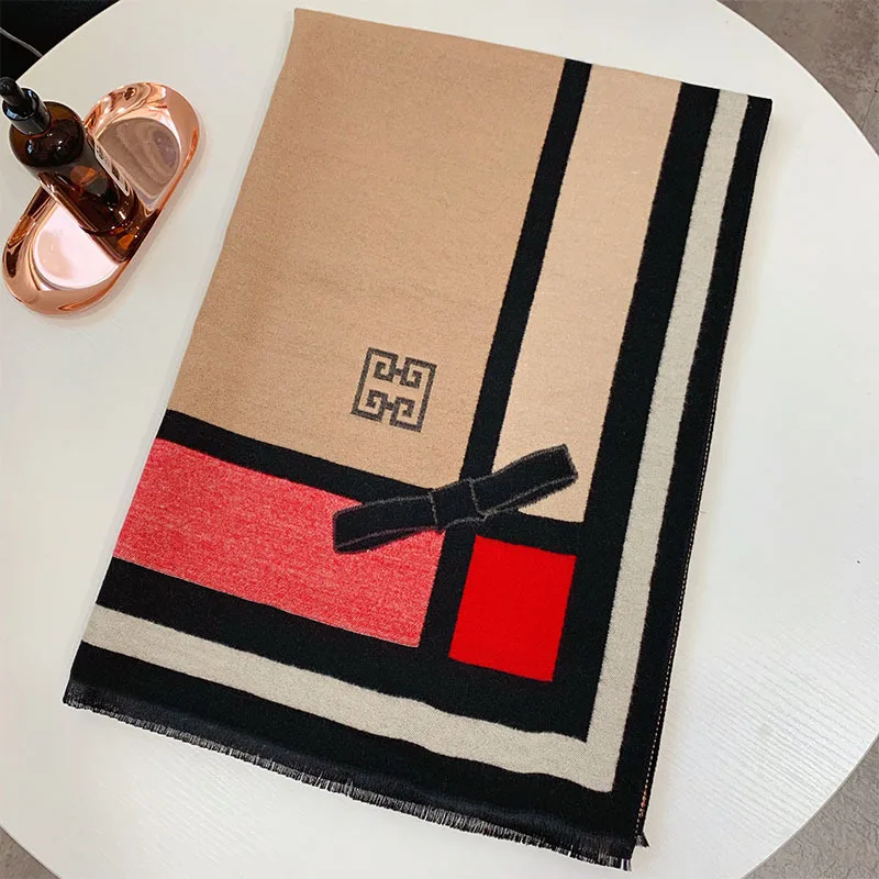 Big Discount lLUTD Autumn and winter ladies warm thick cashmere scarf Elegant bow print long shawl Pashmina Big Discount lLUTD Autumn and winter ladies warm thick cashmere scarf Elegant bow print long shawl Pashmina