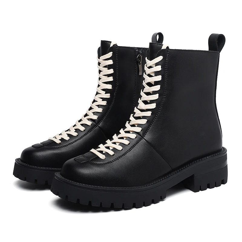 Autumn/Winter Women Boots Leather Ankle Boots Round Toe Casucal Women Shoes Short Plush Platform Warm Boots 2-9879