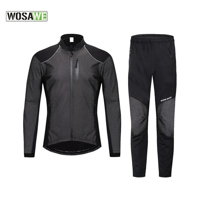 

WOSAWE Autumn Winter Men's Cycling Jacket Set Windproof Warm Outdoor Sports Road Mountain Bike Jacket MTB Clothing Cycling Suit