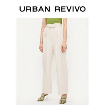 

UR Spring New Women Youth Belted Trousers Loose Fitting Solid Colour Straight Fit Trousers YU06S6GN2000
