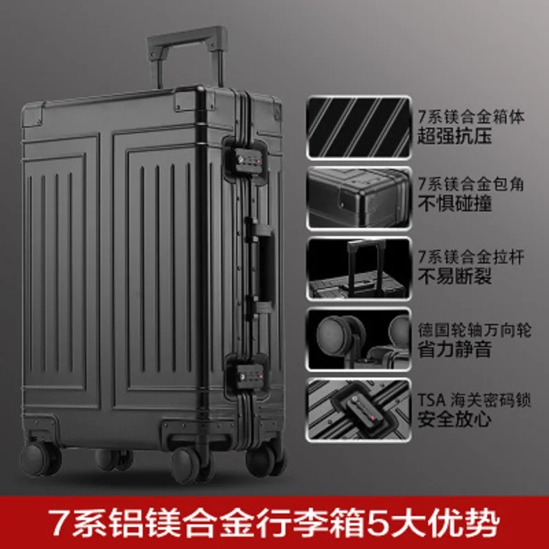 High-Rank 100%  Aluminum-Magnesium High Quality Rolling Luggage Perfect For Boarding Spinner International Brand Travel Suitcase