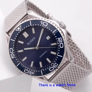 

Bliger 41mm Blue Dial Automatic Mechanical Mens Watch Luxury Brand Sapphire Glass Luminous Waterproof Calendar Wristwatch Men