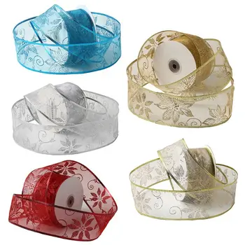 

50 Yards/roll Flower Glitter Sheer Wired Christmas Ribbon for Wedding Party Xmas Tree Decoration DIY Bow Craft Packing Gift