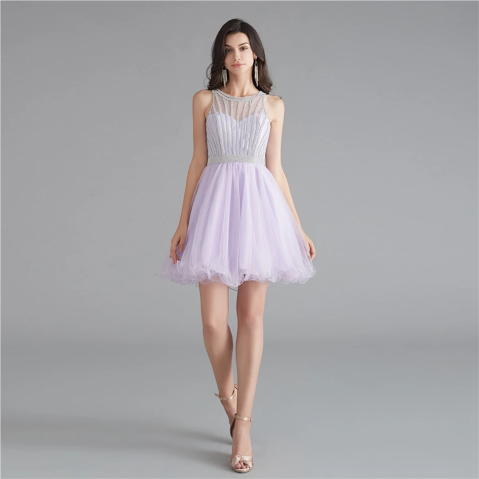 lilac Дешевые довольно для девочек короткое платье для выпускного вечера Vestido de торжественный corto с украшением в виде кристаллов Бисер сексуальные мини праздничные платья для встречи выпускников - Цвет: lilac