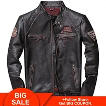 Chaqueta de motociclista de talla grande XXXXL de piel de vaca auténtica de Primavera de Estilo Vintage marrón para hombre de 2020 envío gratis
