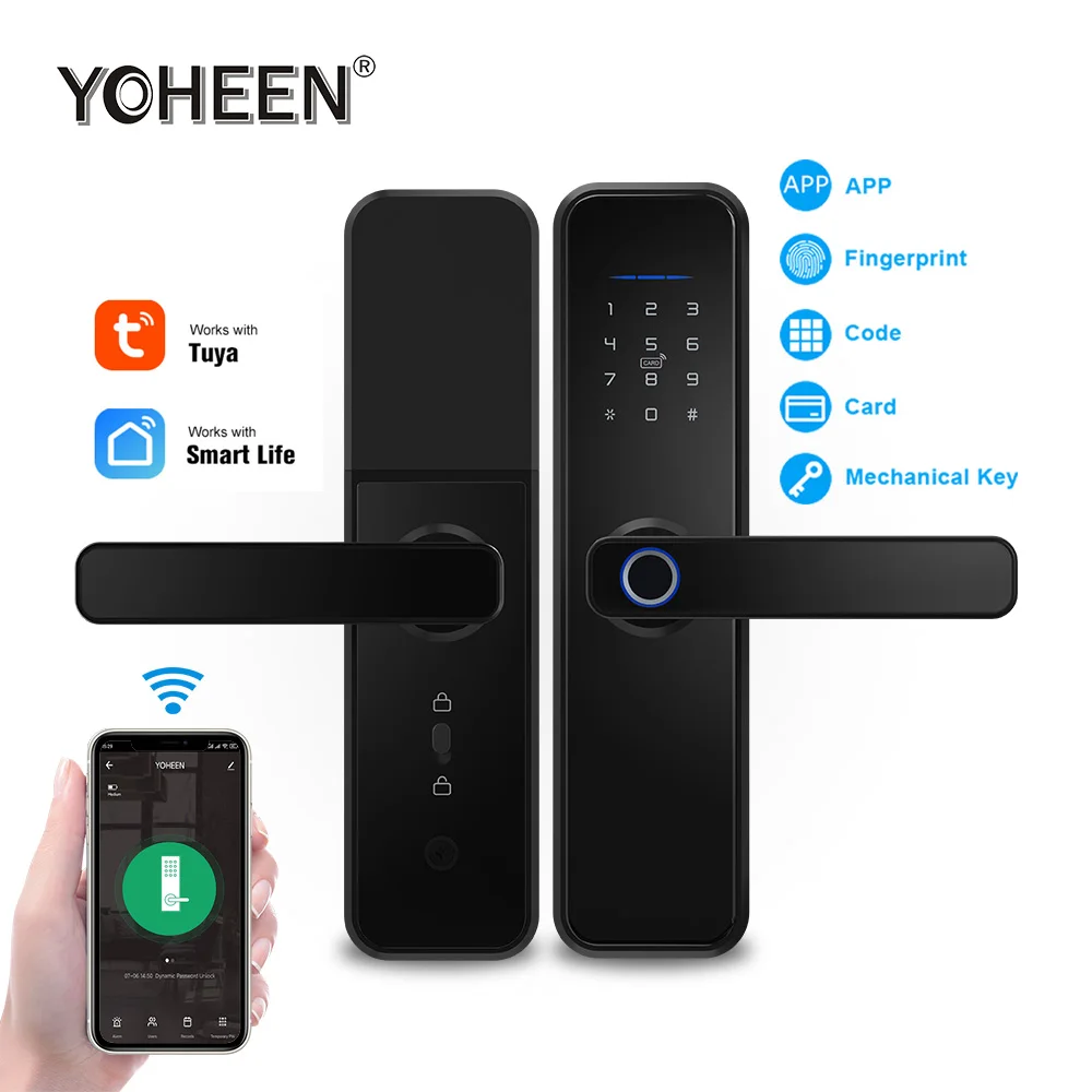 US $106.20 YOHEEN WiFi Tuya Smart Life App Phone Control Intelligent Electronic Digital Door Lock Biometric Fingerprint Smart Lock