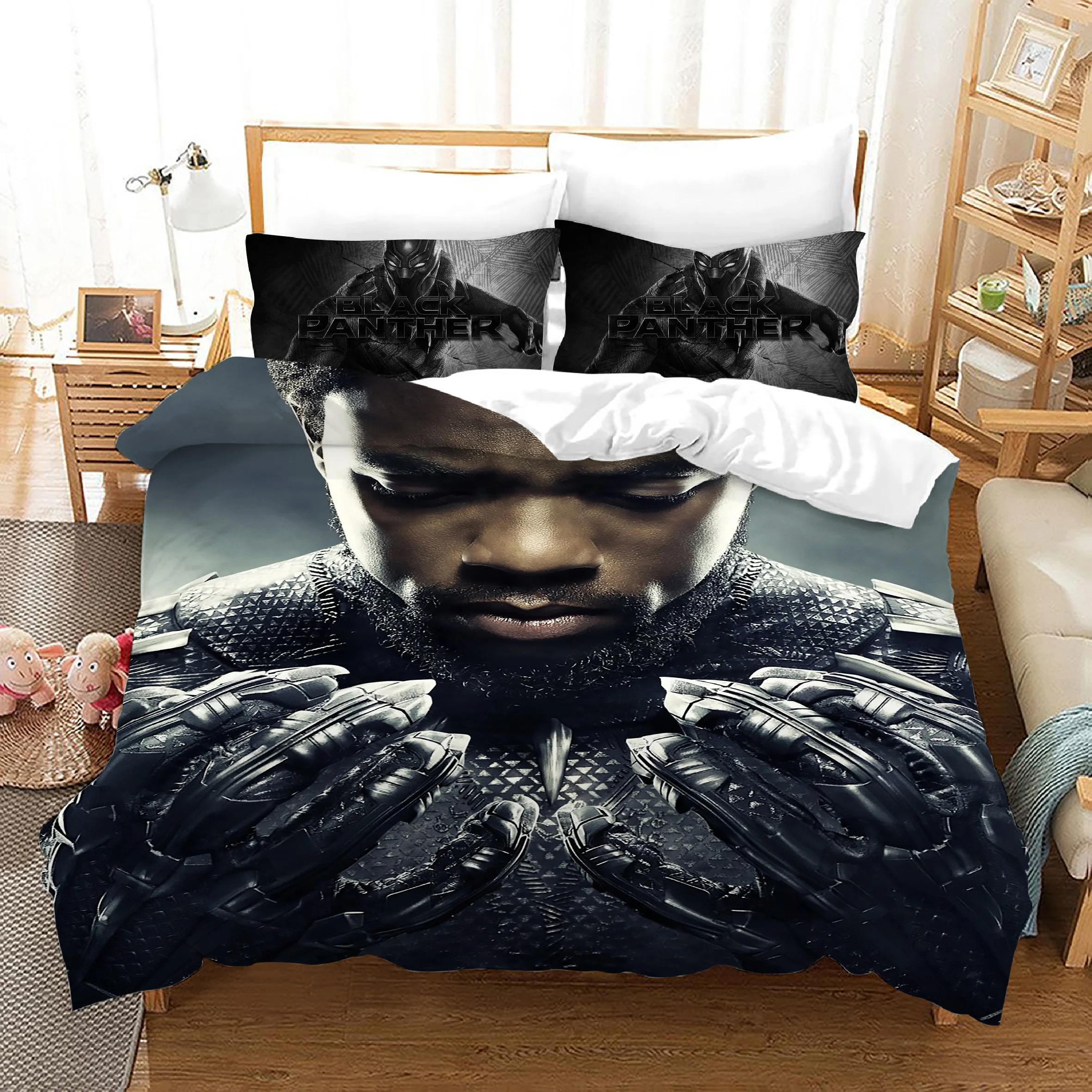 Conjunto de cama de filme de pantera preto 3d, roupa de cama tamanho king/ queen/queen