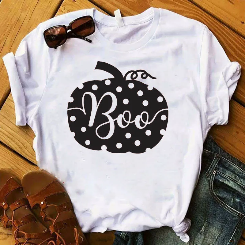 

Women Lady T Shirt Boo Pumpkin Printed Tshirt Ladies Short Sleeve Loose Tee Shirt Women Female Tops Clothes Graphic T-shirt