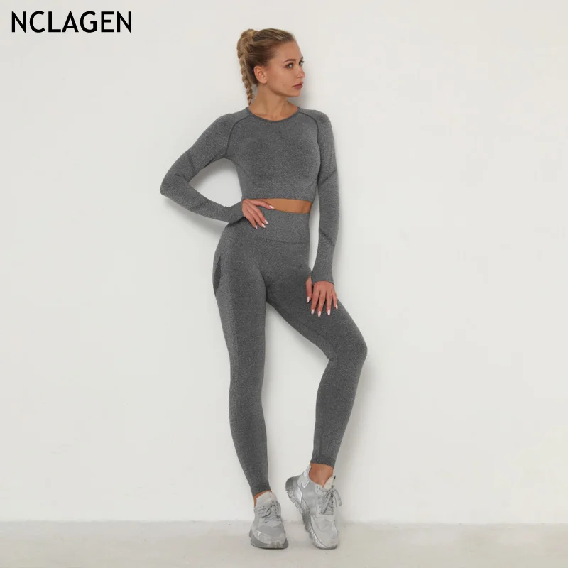 Костюм для йоги NCLAGEN бесшовный Женский костюм фитнеса с высокой талией