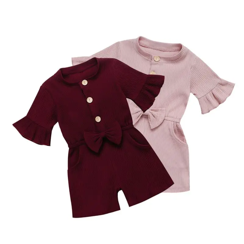 Милый комбинезон с оборками для маленьких девочек; костюм для новорожденных; Одежда для мальчиков; однотонная одежда