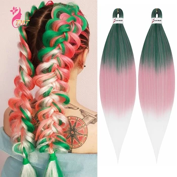 

26'' Pre-Stretched Jumbo Braids Easy Crochet Braid Hair Green Pink Ombre Synthetic Soft EZ Braiding Hair Extensions Kankalon