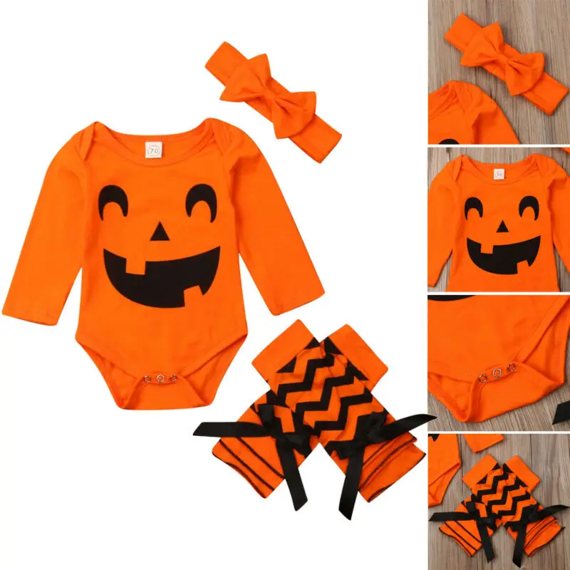 Baby 3PCS Halloween Clothes Winter Long Sleeve Romper Jumpsuit+Headband+Sock Outfit Infant Baby Girl Boy Costumes